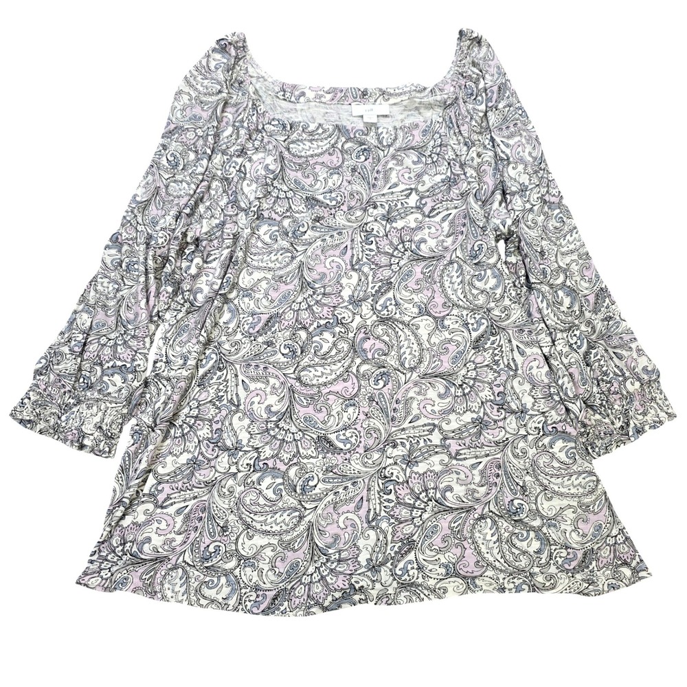 J.‎ Jill Knit Blouse Women's Size S Lavender Grey Paisley Boat Neck 3/4 Sleeve